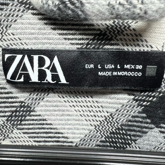 Zara Plaid Flannel Shacket Button Up Womens Large Black White‎ Wool Blend Jacket - Picture 6 of 10
